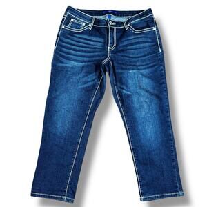Apt 9 Women’s Capri Jeans Sz 10 Blue Denim Rhinestone Pockets Cuffed Y2K Mcbling